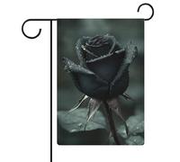 Bandiera da giardino gotica con rosa nera con gocce d'acqua, in iuta su entrambi i lati, 30,5 x 45,7 cm