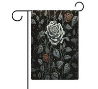 Bandiera da giardino gotica con rose su entrambi i lati, bandiere da cortile per esterni, benvenuto, festività, per feste, vacanze, esterni, portico, decorazione per la casa, 31 x 47 cm