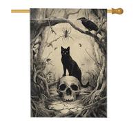 Bandiera da giardino gotica con teschio di gatto, decorazione spettrale per Halloween, decorazione per esterni, striscione in iuta su entrambi i lati per decorazione da cortile, 71 x 101 cm
