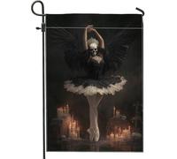 Bandiera da giardino gotica nera ballerina di danza, spettrale decorazione per la casa di Halloween, bandiera da cortile in iuta su entrambi i lati per decorazione esterna del prato 30,5 x 45,7 cm