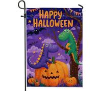 Bandiera Da Giardino Halloween Dinosaur Violet Friendly Dino Pumpkin Garden Flag Premium Bandiera Verticale Lavabile Bandiere Decorative Per Festival Feste Celebrazioni 30X45CM