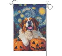 Bandiera Da Giardino Halloween Saint Bernard,Style Dog Pumpkin Bandiere Decorative Antivento Bandiera Da Cortile Colore Vivido Garden Flag Per Esterno Celebrazioni Festival 30X45CM