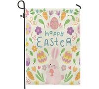 Bandiera Da Giardino Happy Easter Carrots Bee Egg Bunny Animal Lovely Cartoon Flower Country White Bandiere Decorative Colore Vivido Garden Flag Verticale Bandiera Da Cortile Per 30X45CM