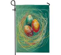 Bandiera Da Giardino Happy Easter Egg Abstract Art Line Modern Classic Geometric Teal Bandiere Decorative Resistente Al Sole Garden Flag Colore Vivido Bandiera Da Cortile Per Feste 30X45CM