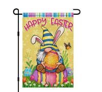 Bandiera Da Giardino Happy Easter Gnome Outside, Flower Bunny Eggs 30X45Cm Bandiera Da Esterno Resistenti Decorative Bandiere Da Giardino Per Parete Casa Decorazione