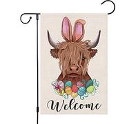 Bandiera da Giardino Happy Easter Highland Cow Welcome bandiera di