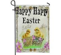 Bandiera Da Giardino Happy Easter Vintage Cottage Core Animal Chicken Cute Flower Baroque White Bandiere Decorative Resistente Al Sole Garden Flag Verticale Bandiera Da Cortile Per 30X45CM
