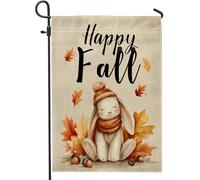 Bandiera da giardino Happy Fall con coniglietto, striscione autunnale per esterni, bandiera su entrambi i lati, decorazione stagionale per casa, prato, 30,5 x 45,7 cm