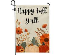 Bandiera da giardino Happy Fall con zucca floreale arancione, decorazione per esterni, striscione su entrambi i lati per feste autunnali 30,5 x 45,7 cm