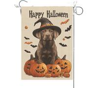 Bandiera Da Giardino Happy Halloween Chocolate Labrador Dog Horror Ghost Castle Pumpkin Fall Autumn Witch Hat Garden Flag Bandiera Da Cortile Durevole Bandiera Verticale Per 30X45CM