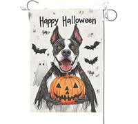 Bandiera Da Giardino Happy Halloween Dog Pumpkin Great Dane Fall Autumn Witch Cloak Bandiera Verticale Premium Bandiere Decorative Antivento Garden Flag Per Esterno Festival Celebrazioni 30X45CM