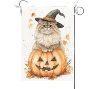 Bandiera Da Giardino Happy Halloween, Scary Pumpkin Cat Bandiera Da Cortile Premium Bandiere Decorative Colore Vivido Garden Flag Per Feste Esterno Festival 30X45CM