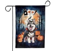 Bandiera Da Giardino Happy Halloween Vampire Alaskan Malamute Boo With Pumpkins Fun And Spooky Alaska Mal Dog Lovers Garden Flag Bandiera Verticale Premium Bandiere Decorative Per 30X45CM