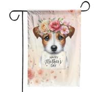 Bandiera Da Giardino Happy Mother'S Day Jack Russell Terrier With Flower Crown And Greeting Card Parson Jack Dog Lover Premium Bandiera Verticale Lavabile Garden Flag Per 30X45CM