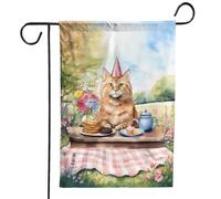 Bandiera Da Giardino Happy Mother'S Day Maine Coon With Sweets And Flowers At A Picnic Cat Lover Garden Flag Lavabile Bandiera Verticale Impermeabile Bandiere Decorative Per Festival 30X45CM