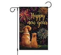 Bandiera Da Giardino Happy New Year Fireworks Double Sized Vertical Dog Cat Celebration New Years Garden Flag Verticale Bandiera Da Cortile Durevole Bandiere Decorative Per Celebrazioni 30X45CM
