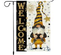Bandiera Da Giardino Happy New Year Gnome Welcome Featuring Snowman Stars And Cozy Gnome Bandiere Decorative Verticale Garden Flag Resistente Al Sole Bandiera Da Cortile Per Feste 30X45CM