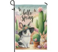 Bandiera Da Giardino Happy Spring Cute Rabbit Bunny Cactus Elegant Desert Cloud Flower Colorful Bandiera Da Cortile Colore Vivido Garden Flag Durevole Bandiere Decorative Per Feste 30X45CM