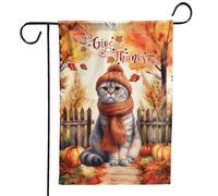 Bandiera Da Giardino Happy Thanksgiving Scottish Fold Give Thanks Fall Beanie Scarf Cat Lover Bandiere Decorative Premium Garden Flag Lavabile Bandiera Verticale Per Feste Festival 30X45CM