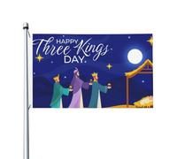 Bandiera Da Giardino Happy Three Kings Day Epiphany Day Outdoorbandiera Durevole Bandieradacortile Colore Vivido Bandiere Decorative Per Festival Esterno Celebrazioni 90X152CM