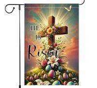 Bandiera Da Giardino He Is Risen Spring Easter Vertical Farmhouse Bandiere Decorative Colore Vivido Bandiera Da Cortile Verticale Garden Flag Per Esterno Festival Feste 30X45CM