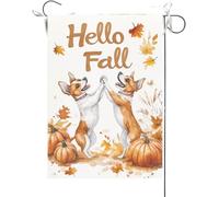 Bandiera Da Giardino Hello Fall,Basenji Doing A High Five With Each Other Maple Garden Flag Durevole Bandiera Verticale Colore Vivido Bandiera Da Cortile Per Festival Esterno Feste 30X45CM