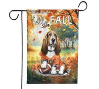 Bandiera Da Giardino Hello Fall Basset Hound Football Welcome Autumn With Leaves Pumpkins Bassets Dog Breed Lovers Garden Flag Bandiera Verticale Premium Bandiere Decorative Per 30X45CM