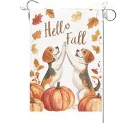 Bandiera Da Giardino Hello Fall,Beagle Doing A High Five With Each Other Maple Bandiere Decorative Antivento Bandiera Verticale Colore Vivido Bandiera Da Cortile Per Feste Celebrazioni 30X45CM