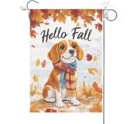Bandiera Da Giardino Hello Fall Beagle Maple Leaves Fall Thanksgiving Bandiera Da Cortile Durevole Bandiere Decorative Premium Garden Flag Per Feste Celebrazioni Festival 30X45CM