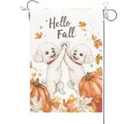 Bandiera Da Giardino Hello Fall,Bichon Frise Doing A High Five With Each Other Maple Bandiera Verticale Antivento Garden Flag Premium Bandiera Da Cortile Per Feste Celebrazioni Festival 30X45CM
