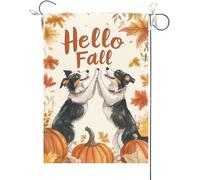 Bandiera Da Giardino Hello Fall,Border Collie Doing A High Five With Each Other Maple Bandiere Decorative Premium Bandiera Verticale Antivento Bandiera Da Cortile Per Esterno 30X45CM