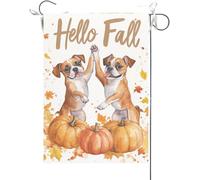Bandiera Da Giardino Hello Fall,Boxer Dog Doing A High Five With Each Other Maple Garden Flag Durevole Bandiera Da Cortile Colore Vivido Bandiera Verticale Per Feste Celebrazioni 30X45CM