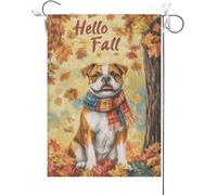 Bandiera Da Giardino Hello Fall Boxer Dog Maple Leaves Fall Thanksgiving Bandiera Da Cortile Durevole Garden Flag Premium Bandiera Verticale Per Feste Celebrazioni Festival 30X45CM