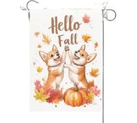 Bandiera Da Giardino Hello Fall,Corgi Doing A High Five With Each Other Maple Bandiere Decorative Durevole Bandiera Da Cortile Premium Bandiera Verticale Per Celebrazioni Festival Feste 30X45CM