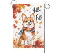 Bandiera Da Giardino Hello Fall Corgi Maple Leaves Fall Thanksgiving Bandiere Decorative Premium Bandiera Verticale Antivento Garden Flag Per Festival Esterno Celebrazioni 30X45CM