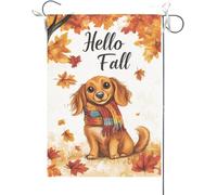Bandiera Da Giardino Hello Fall Dachshund Maple Leaves Fall Thanksgiving Garden Flag Premium Bandiere Decorative Colore Vivido Bandiera Da Cortile Per Feste Festival Esterno 30X45CM