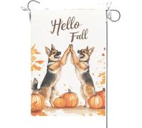 Bandiera Da Giardino Hello Fall,Dog,Doing A High Five With Each Other Maple Bandiere Decorative Colore Vivido Bandiera Da Cortile Premium Garden Flag Per Celebrazioni Festival Esterno 30X45CM