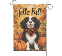 Bandiera Da Giardino Hello Fall English Springer Spaniel,Dog Pumpkin Maple Bandiera Verticale Colore Vivido Garden Flag Durevole Bandiera Da Cortile Per Feste Celebrazioni Festival 30X45CM