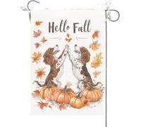 Bandiera Da Giardino Hello Fall,English Springer Spaniel Doing A High Five With Each Other Maple Bandiere Decorative Colore Vivido Bandiera Verticale Durevole Bandiera Da Cortile Per 30X45CM