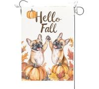 Bandiera Da Giardino Hello Fall,French Bulldog Doing A High Five With Each Other Maple Bandiera Da Cortile Durevole Bandiere Decorative Colore Vivido Bandiera Verticale Per Feste Esterno 30X45CM