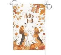Bandiera Da Giardino Hello Fall Funny Beagle Dogs Theme Maple Leaves Fall Thanksgiving Bandiera Verticale Premium Garden Flag Colore Vivido Bandiera Da Cortile Per Esterno Celebrazioni 30X45CM