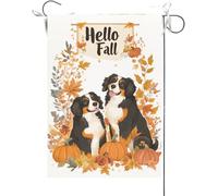 Bandiera Da Giardino Hello Fall Funny Bernese Dogs Theme Maple Leaves Fall Thanksgiving Bandiera Da Cortile Antivento Garden Flag Colore Vivido Bandiera Verticale Per Celebrazioni Feste 30X45CM