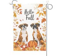 Bandiera Da Giardino Hello Fall Funny Boxer Dog Dogs Theme Maple Leaves Fall Thanksgiving Bandiera Verticale Antivento Bandiera Da Cortile Premium Bandiere Decorative Per Esterno Feste 30X45CM
