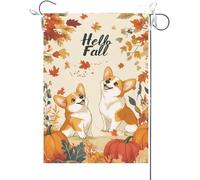 Bandiera Da Giardino Hello Fall Funny Corgi Dogs Theme Maple Leaves Fall Thanksgiving Bandiera Verticale Premium Garden Flag Durevole Bandiera Da Cortile Per Celebrazioni Feste Esterno 30X45CM