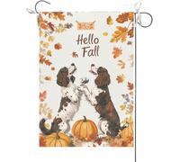 Bandiera Da Giardino Hello Fall Funny English Springer Spaniel Dogs Theme Maple Leaves Fall Thanksgiving Bandiera Verticale Colore Vivido Garden Flag Durevole Bandiera Da Cortile Per 30X45CM