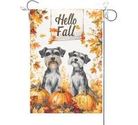 Bandiera Da Giardino Hello Fall Funny Schnauzer Dogs Theme Maple Leaves Fall Thanksgiving Bandiere Decorative Durevole Garden Flag Colore Vivido Bandiera Da Cortile Per Feste Esterno 30X45CM