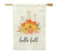 Bandiera da giardino Hello Fall Harvest, arancione zucca caramella mais decorazione per la casa, decorazione autunnale su entrambi i lati, bandiera stagionale per cortile esterno 71 x 101 cm