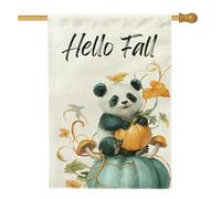 Bandiera da giardino Hello Fall Panda, decorazione autunnale per esterni, in iuta su entrambi i lati, 71 x 101 cm