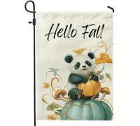 Bandiera da giardino Hello Fall Panda, graziosa zucca con orso autunnale, decorazione per esterni, striscione in iuta su entrambi i lati per la decorazione del prato 30,5 x 45,7 cm