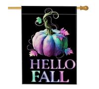 Bandiera da giardino Hello Fall per l'autunno, decorazione colorata a forma di zucca per l'autunno, striscione da cortile in poliestere su entrambi i lati, decorazione stagionale per la casa